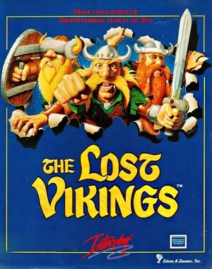 The Lost Vikings cover art for DOS