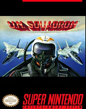 U.N. Squadron cover art for Super Famicom