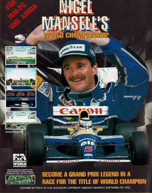 Nigel Mansell’s World Championship Racing cover art for DOS