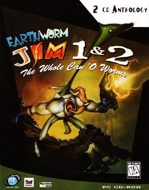 Earthworm Jim 2: The Whole Can O’ Worms cover art for DOS
