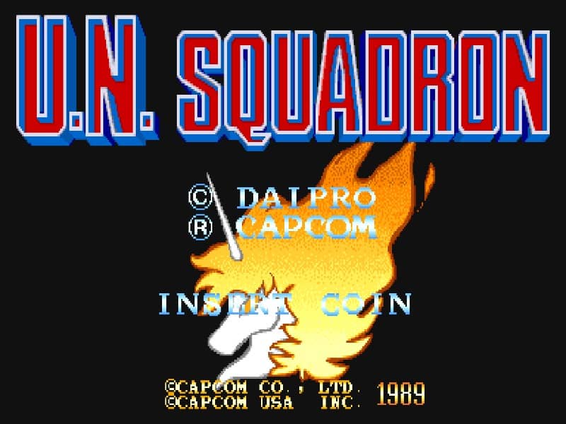 U.N Squadron cover art for Arcade