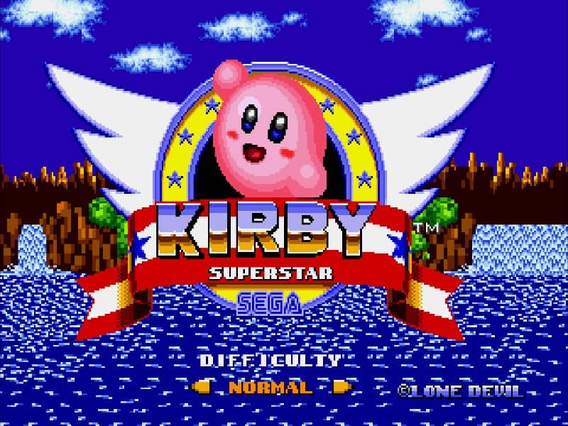 Kirby in Sonic The Hedgehog cover art for Genesis