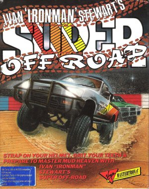 Ivan ‘Ironman’ Stewart’s Super Off Road cover art for DOS